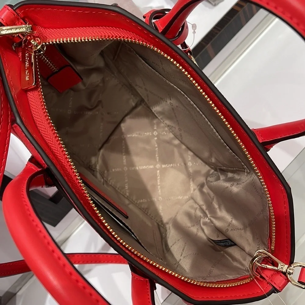Michael Kors Avril Small Signature PVC Top Zip Satchel Crossbody Bag